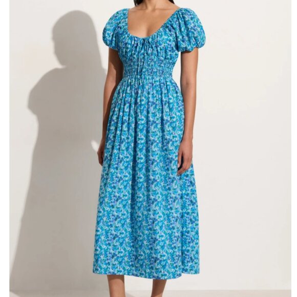 Faithfull the Brand Dresses & Skirts - Faithfull The Brand Vineria Floral Midi Dress 12 Blue Cotton Short Puff Sleeve
